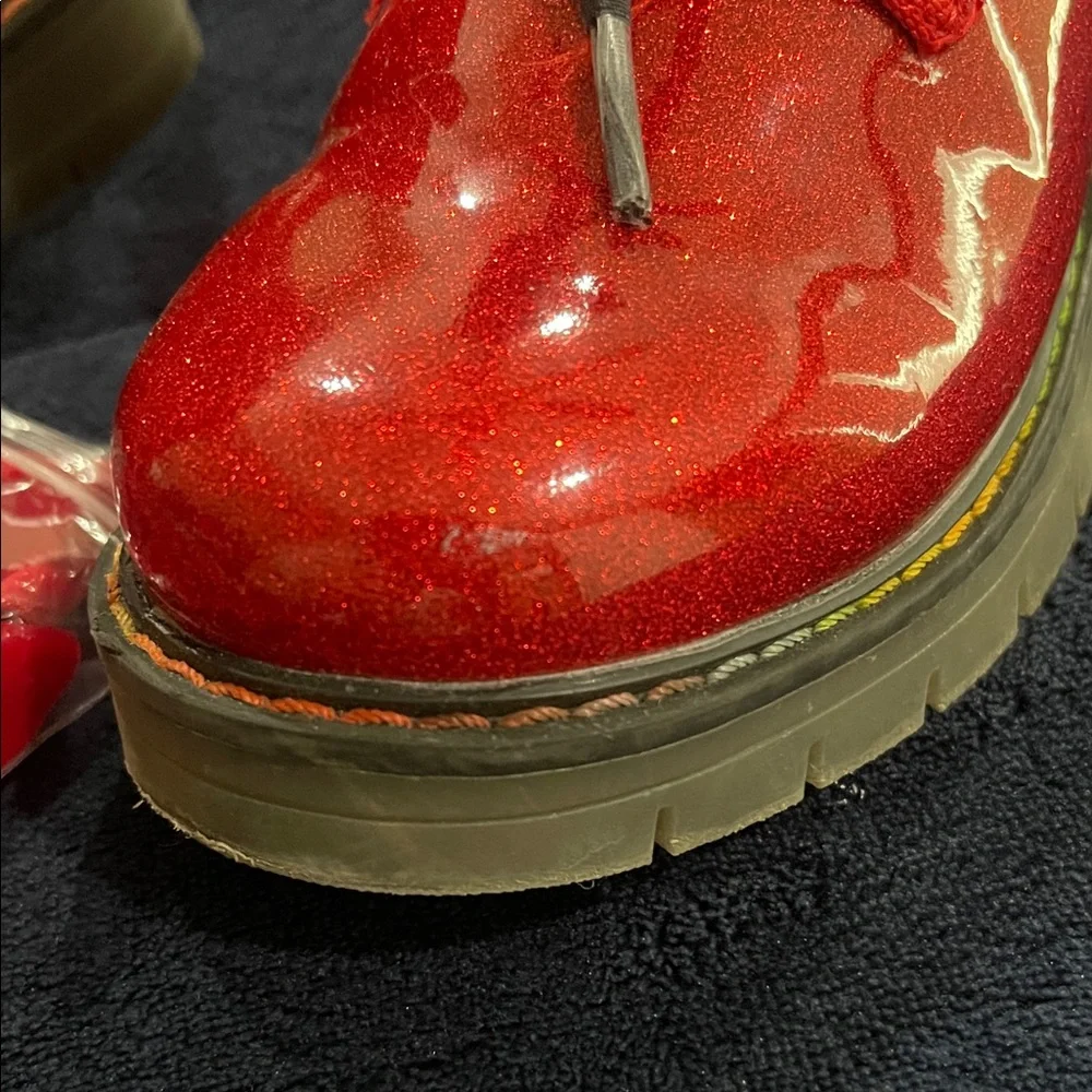 Dream Pairs Red Glitter Kids Boots with Black Velvet Laces